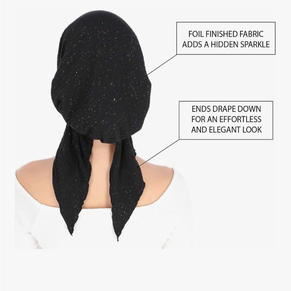 Black with Silver Sparkle Pre-tied Head Scarf Stretchy Ribbed Fabric NWOT - Picture 8 of 9